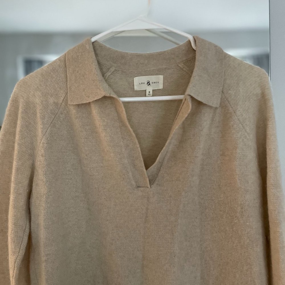 Lou & Grey Cashmere Polo Sweater (Oatmeal/Beige) sz Small